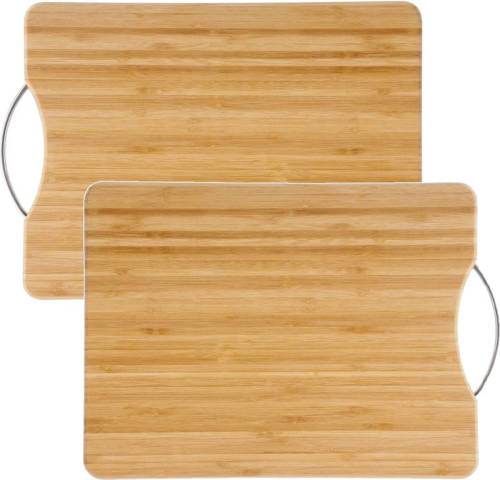 Secret de Gourmet 2x Stuks Snijplank Met Metalen Handvat 30 X 20 Cm Van Bamboe Hout - Snijplanken