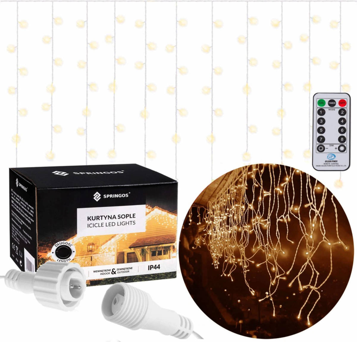 Springos Ijspegel Verlichting 12 M + 2.5 M Snoer Inclusief Afstandsbediening 300 Led Warm Wit Koppelbaar