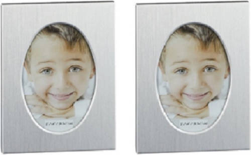 Cepewa Set Van 2x Stuks Aluminium Fotolijst Zilver Ovaal Geschikt Voor Een Foto Van 5,5 X 8 Cm - Fotolijsten