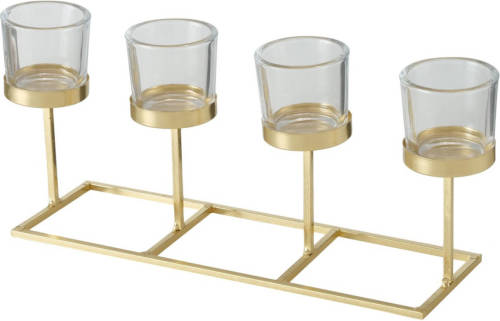 Deco by Boltze Metalen Design Kaarsenhouder Champagne Goud 33 X 11 X 16 Cm - Waxinelichtjeshouders