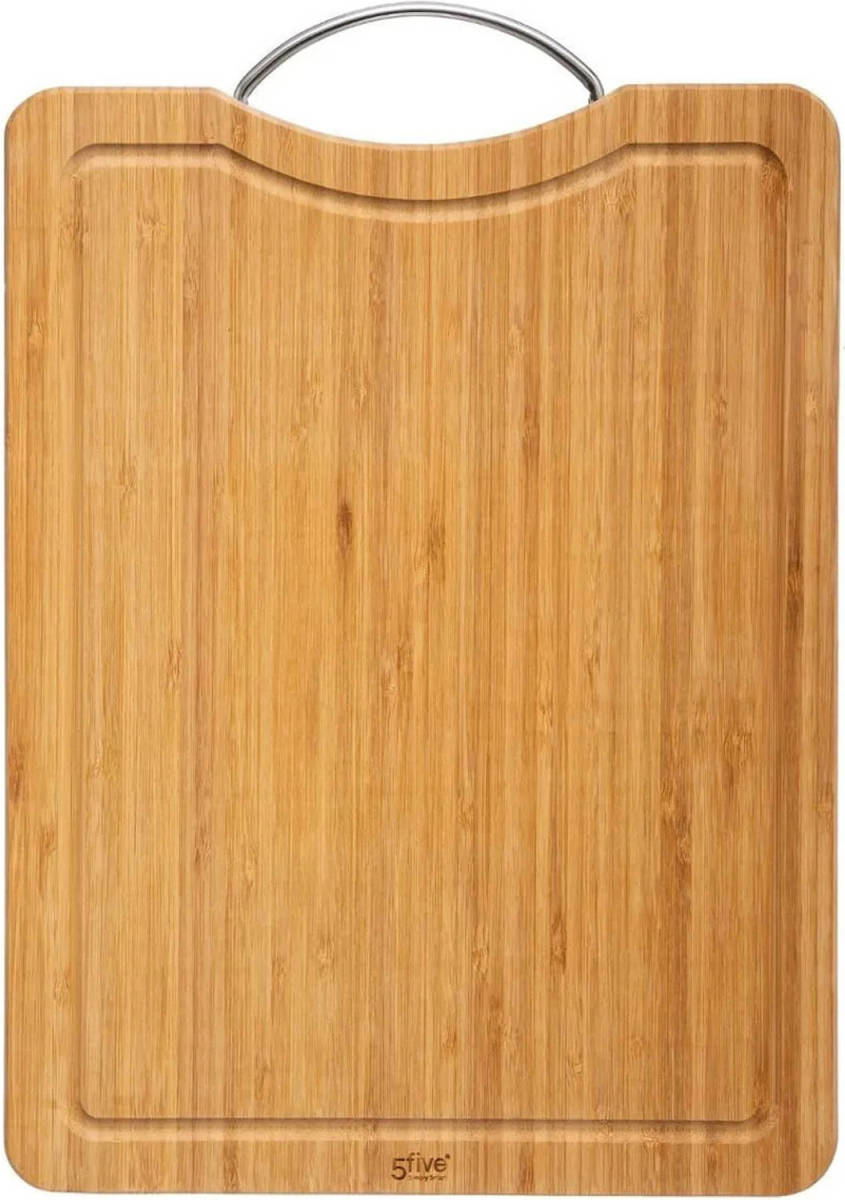 Secret de Gourmet Snijplank Met Metalen Handvat 42 X 30 Cm Van Bamboe Hout - Snijplanken