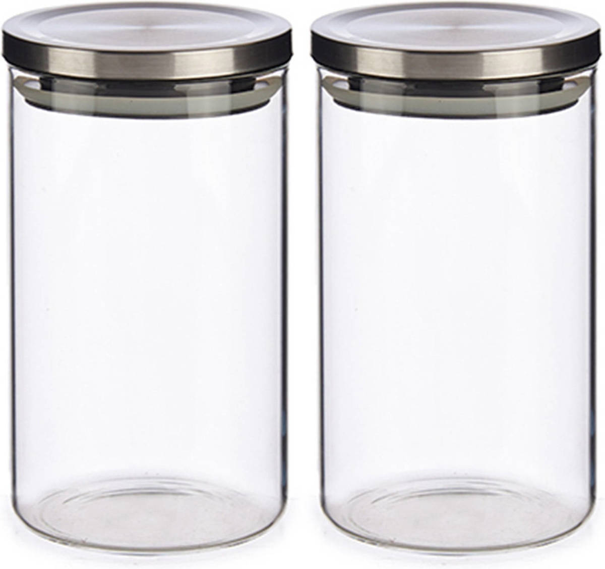 Vivalto Set Van 2x Stuks Glazen Luxe Keuken Voorraadpotten/voorraadbussen Met Deksel Zilver 1000 Ml - Voorraadpot
