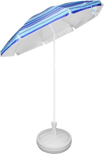 Trendoz Blauw Gestreepte Gekleurde Tuin/strand Parasol 200 Cm Met Wit Voet Van 42 Cm - Parasols