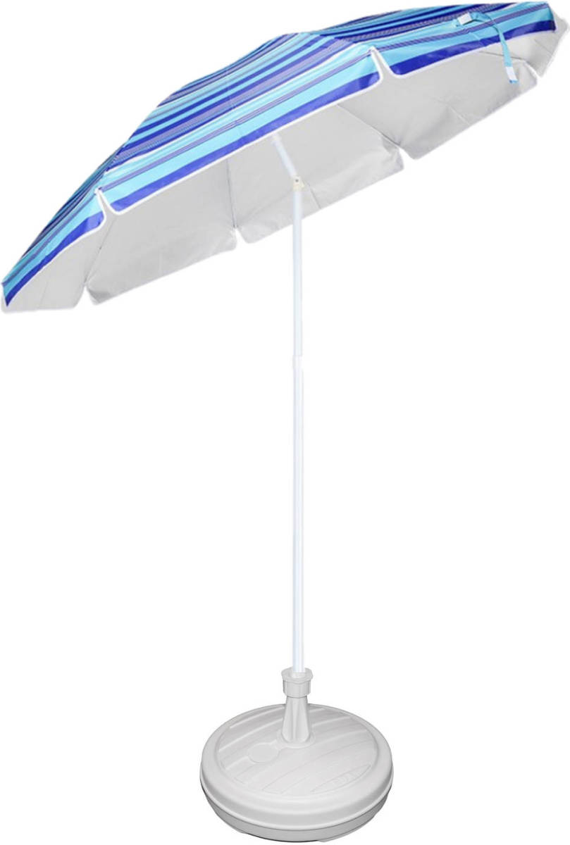 Trendoz Blauw Gestreepte Gekleurde Tuin/strand Parasol 200 Cm Met Wit Voet Van 42 Cm - Parasols