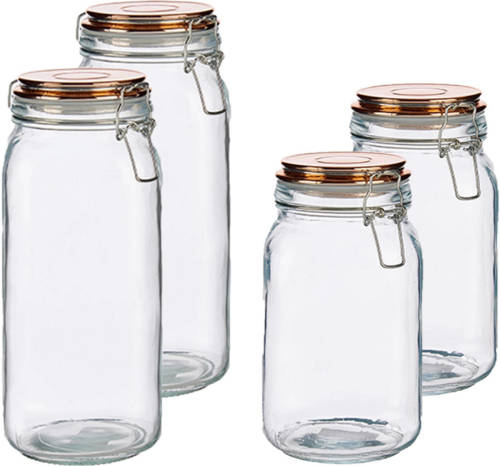 Vivalto Set Van 4x Stuks Luxe Keuken Voorraadpotten Met Klepdeksel Koper 1500 Ml En 2100 Ml - Voorraadpot