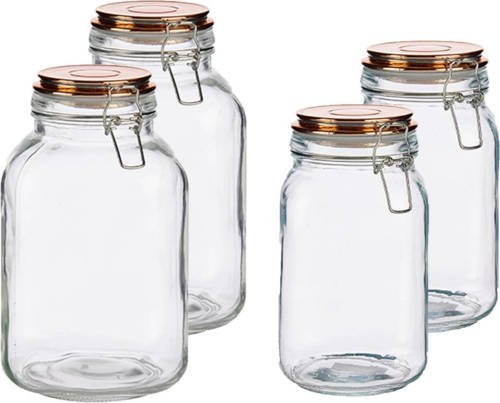 Vivalto Set Van 4x Stuks Luxe Keuken Voorraadpotten Met Klepdeksel Koper 1500 Ml En 3000 Ml - Voorraadpot