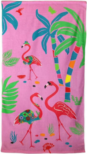 Le Comptoir Strand/badlaken Voor Kinderen Flamingo Print 70 X 140 Cm Microvezel - Strandlakens
