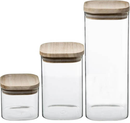 5five Set Van 3 Voorraadbussen/voorraadpotten 0,5l - 1l - 1,8l Glas Met Houten Deksel - Voorraadpot