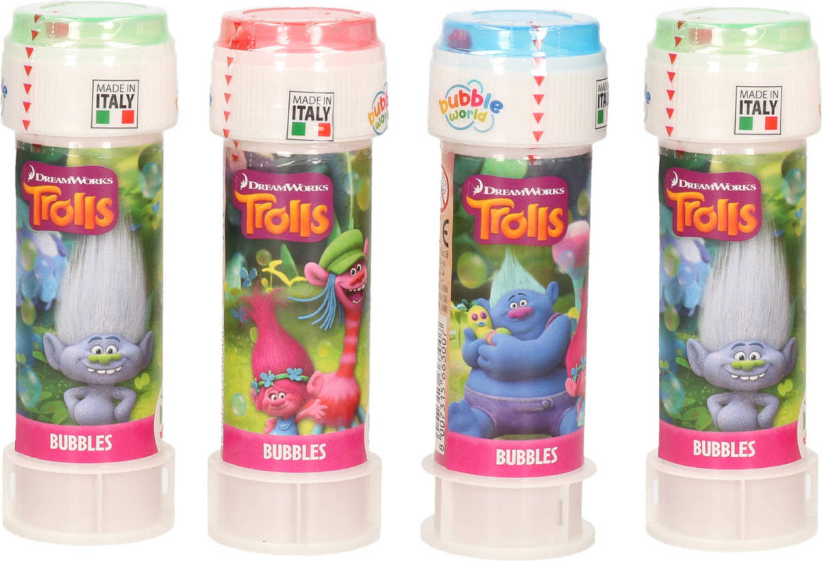 4x Trolls/trollen Bellenblaas Flesjes Met Bal Spelletje In Dop 60 Ml Voor Kinderen - Bellenblaas