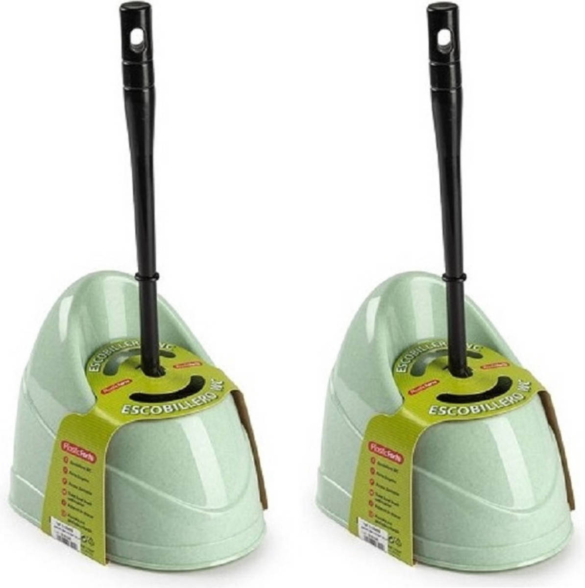 Forte Plastics 2x Stuks Toiletborstels/wc-borstels Met Houder 45 Cm Mint/zwart - Toiletborstels