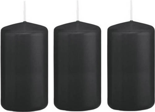 Trend Candles 3x Stuks Zwarte Cilinderkaars/stompkaars 5 X 10 Cm 23 Branduren - Stompkaarsen