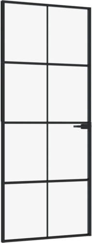 VidaXL Binnendeur 83x201,5 Cm Gehard Glas En Aluminium Smal Zwart