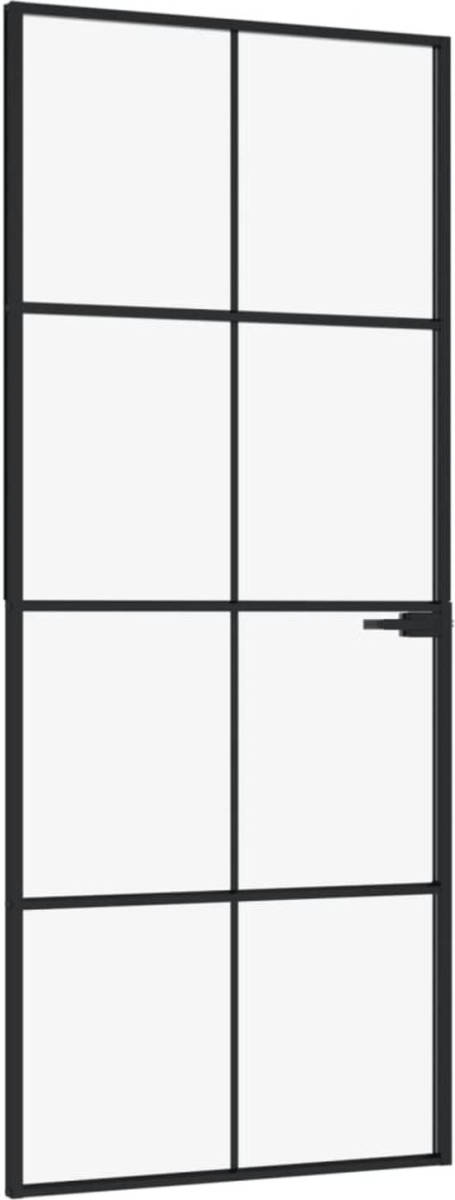 VidaXL Binnendeur 83x201,5 Cm Gehard Glas En Aluminium Smal Zwart