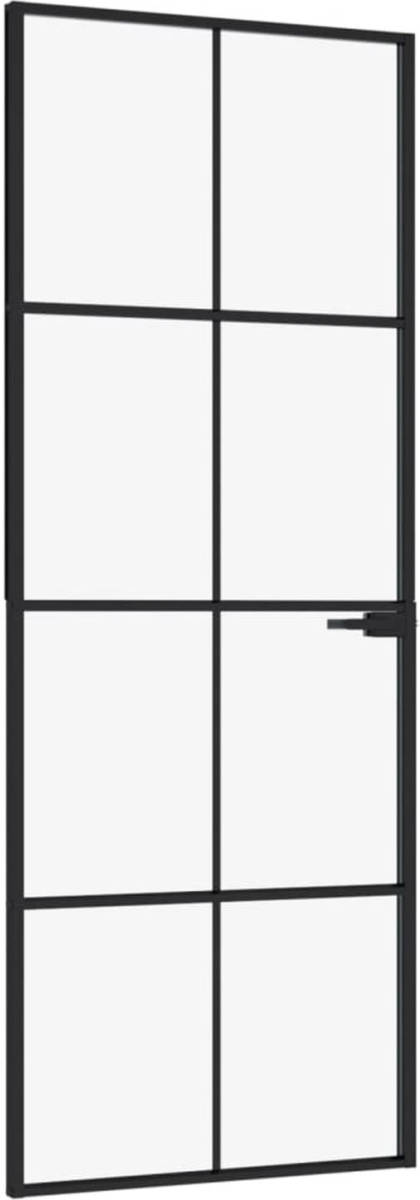 VidaXL Binnendeur 76x201,5 Cm Gehard Glas En Aluminium Smal Zwart