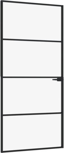 VidaXL Binnendeur 93x201,5 Cm Gehard Glas En Aluminium Smal Zwart