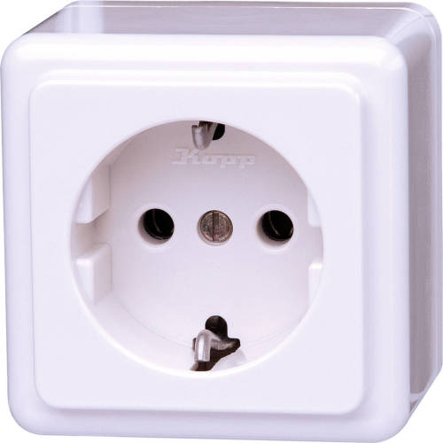 Kopp - Wandcontactdoos - Standard - Opbouw - 1-voudig Stopcontact - Randaarde - Arctic Glans Wit
