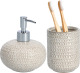 Zeller Badkamer Accessoires Set 2-delig - Keramiek - Beige - Structure - Zeeppompjes