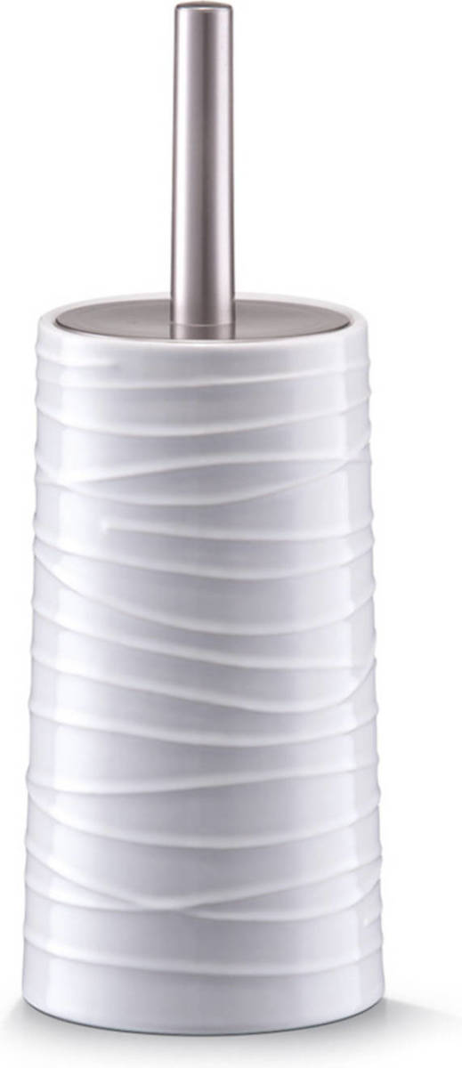 Zeller Wc/toiletborstel In Houder - Wit - Keramiek - D11 X 32 Cm - Wave Relief - Toiletborstels
