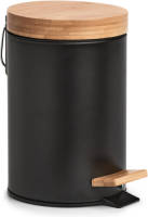Zeller Prullenbak/pedaalemmer - Metaal - Bamboe Hout - 3l - Zwart - 17 X 24 Cm - Pedaalemmers