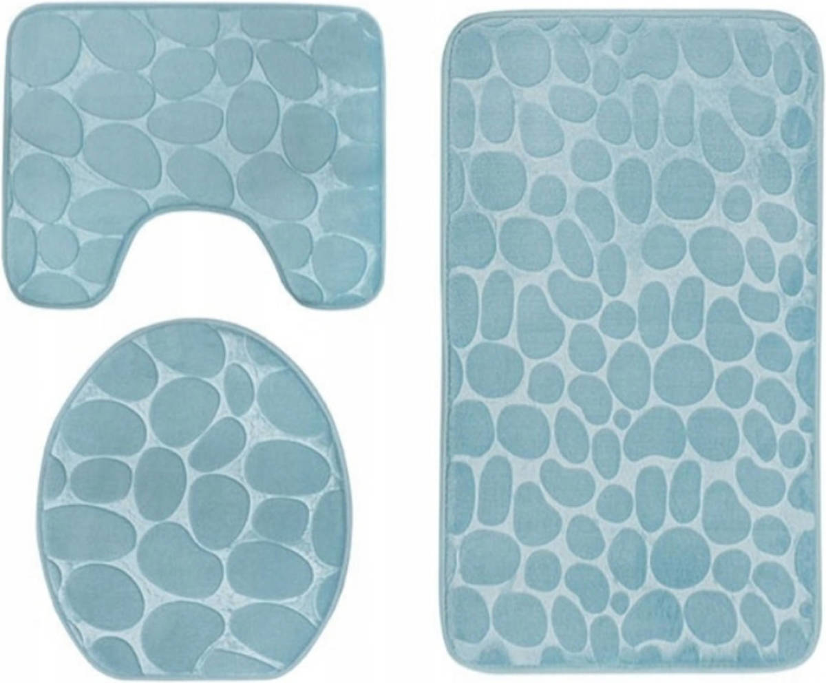 Tragar Homely Luxe 3 Delige Badkamermatten Set Met Antislip - Toilet Badkamer Wc Bril Mat - Tr-6 3d Stone Look Turquoise