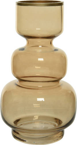 Decoris Bloemen Vaas Amber Transparant/goud Van Glas 25 Cm Hoog Diameter 15 Cm - Vazen