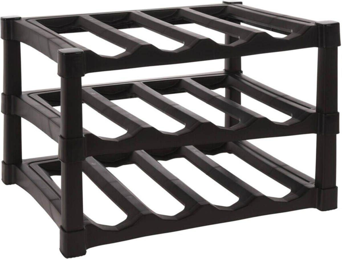 Excellent Houseware Trendoz Wijnrek/flessenrek Zwart Kunststof 39 X 30 X 25 Cm Voor 12x Flessen - Wijnrekken