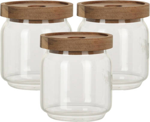 Excellent Houseware Set Van 3x Stuks Glazen Luxe Keuken Voorraadpot/voorraadbus 400 Ml - Voorraadpot