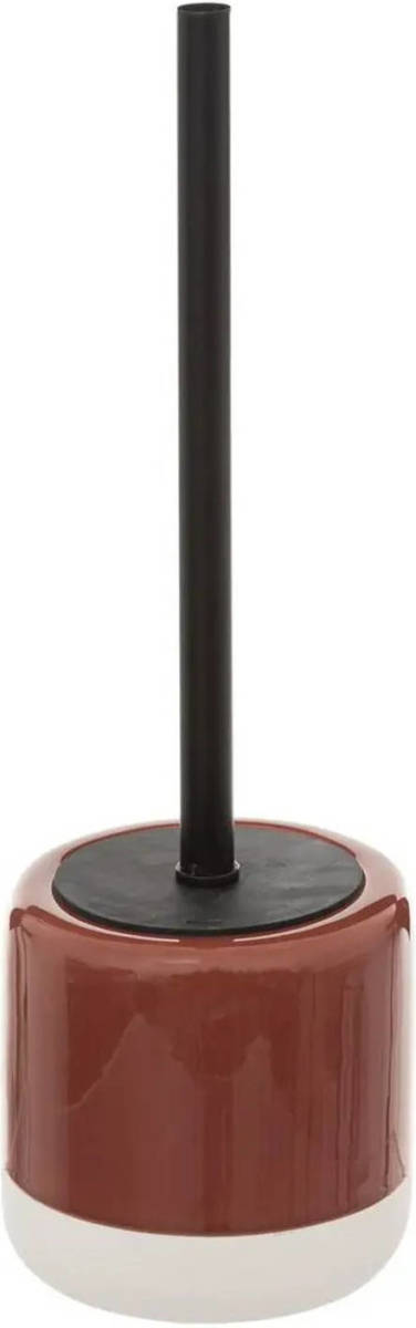 5five Wc-/toiletborstel Met Houder Rond Terra Rood/bruin Dolomiet 37 Cm - Toiletborstels