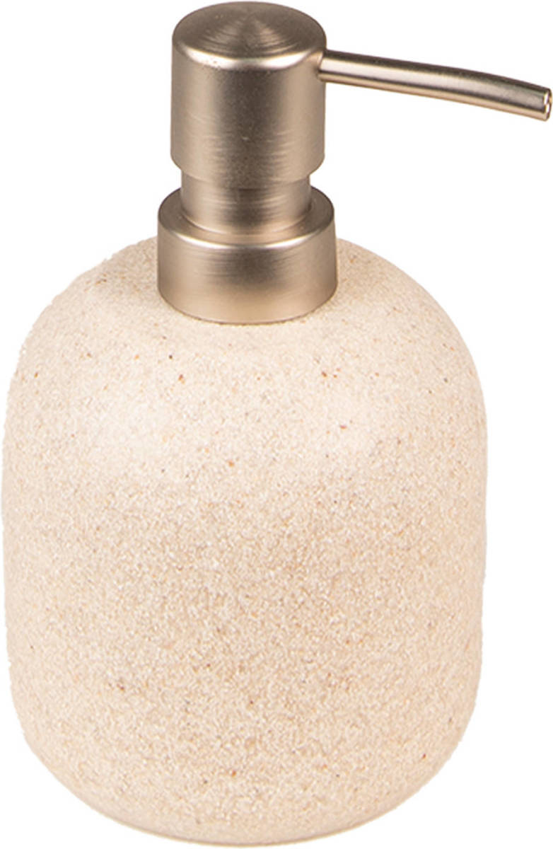 Clayre & Eef Zeepdispenser Ø 8x14 Cm Beige Keramiek Zeeppompje Zeep Dispenser Beige Zeeppompje Zeep Dispenser