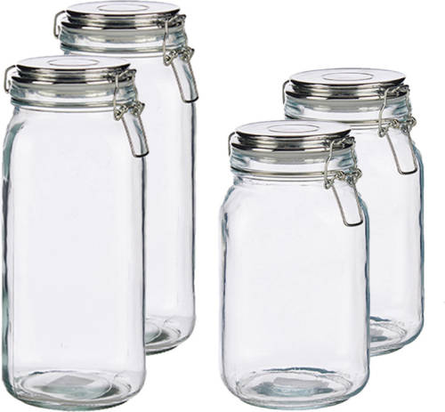 Vivalto Set Van 4x Stuks Luxe Keuken Voorraadpotten Met Klepdeksel Zilver 1500 Ml En 2100 Ml - Voorraadpot