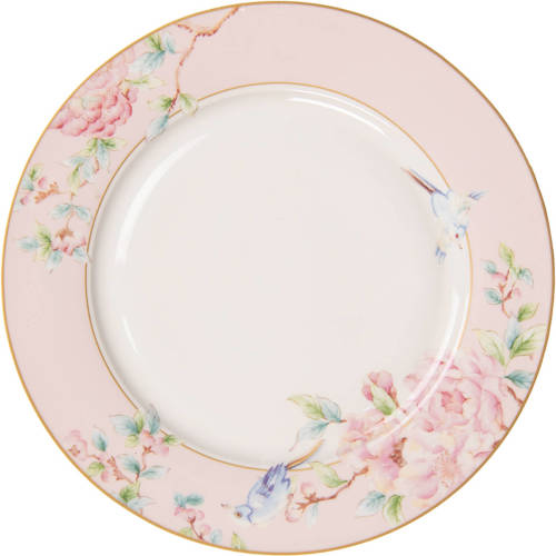 Clayre & Eef Dinerbord Ø 27 Cm Roze Wit Porselein Bloemen Eetbord Groot Bord Roze Eetbord Groot Bord