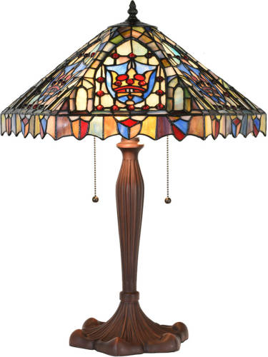 Clayre & Eef Lumilamp Tiffany Tafellamp Ø 47x60 Cm Beige Blauw Glas Kunststof Rond Tiffany Bureaulamp Tiffany Lampen Glas In Lood