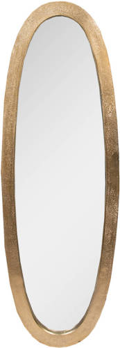 Clayre & Eef Spiegel 33x99 Cm Goudkleurig Aluminium Glas Ovaal Grote Spiegel Wand Spiegel Muur Spiegel Goudkleurig