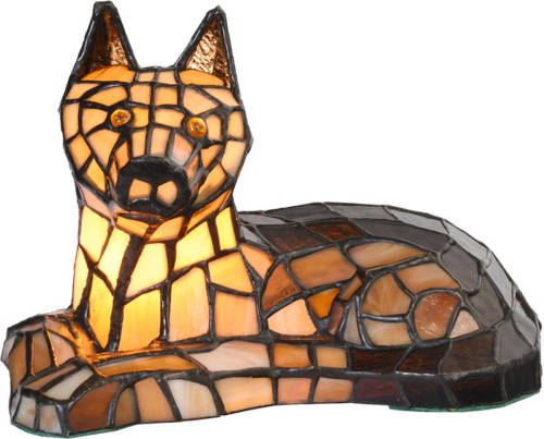 Clayre & Eef Lumilamp Tiffany Tafellamp Hond 25x13x17 Cm Bruin Glas Tiffany Bureaulamp Tiffany Lampen Glas In Lood Bruin Tiffany