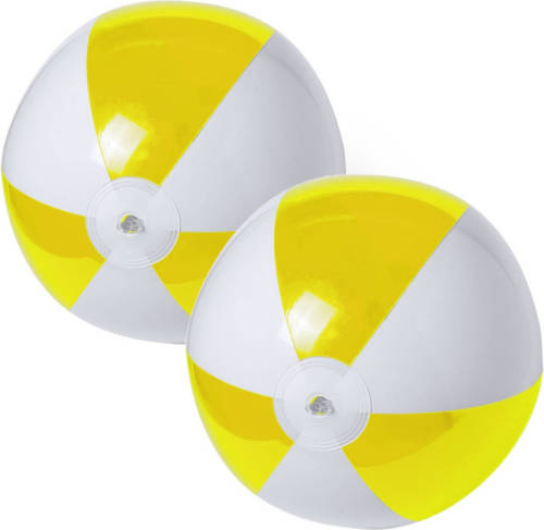 Trendoz 2x Stuks Opblaasbare Strandballen Plastic Geel/wit 28 Cm - Strandballen