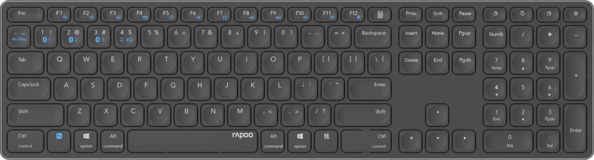 Rapoo E9800M Blade Full Size, QWERTY US Toetsenbord Grijs