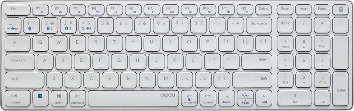 Rapoo 9700M Draadloze multimode Blade Combo Compact Set, QWERTY US Toetsenbord Wit