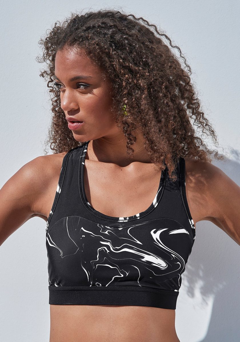 active by Lascana Crop-top Black Marble met racerback en mesh