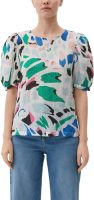 s.Oliver geweven blousetop met all over print en plooien wit/ groen/ blauw