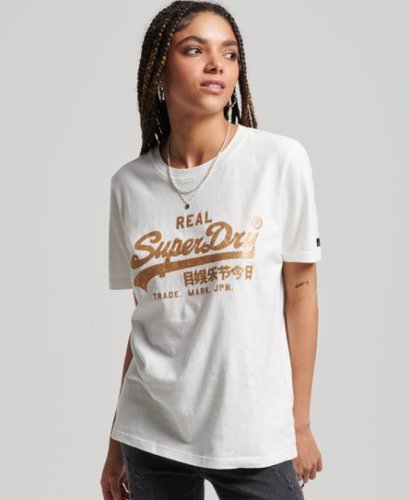 Superdry T-shirt met tekst wit/goud