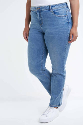 MS Mode high waist straight fit broek medium blue denim