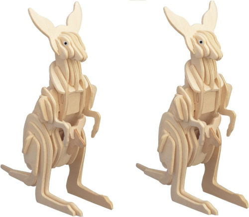 Merkloos 2x stuks houten 3D puzzel kangoeroe 23 cm