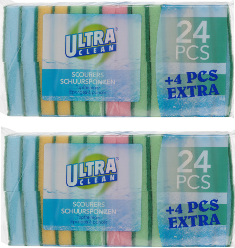 Ultra Clean - Voordelige schuursponsjes/schoonmaaksponsjes - 96x stuks