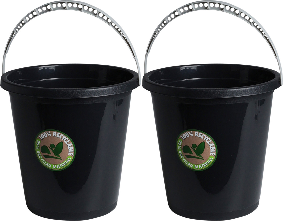 Storage solutions 2x Stuks huishoud emmers - 5 liter - gerecycled kunststof - zwart