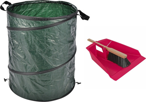 Talen Tools Groot stoffer/blik roze 43 cm met tuinafvalzak 130L voor tuinafval/bladeren