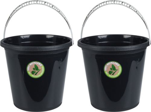 Storage solutions 2x Stuks huishoud emmers - 10L - gerecycled kunststof - Zwart