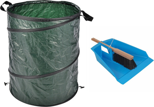 Talen Tools Groot stoffer/blik blauw 43 cm met tuinafvalzak 130L voor tuinafval/bladeren