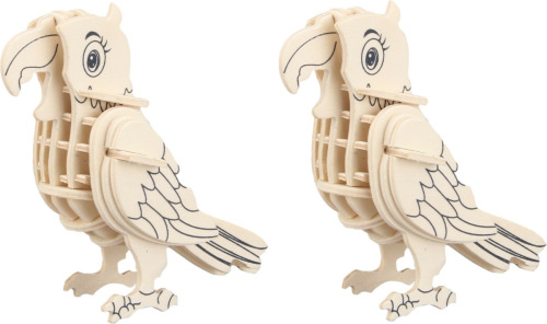 Merkloos 2x stuks houten 3D puzzel papagaai 23 cm