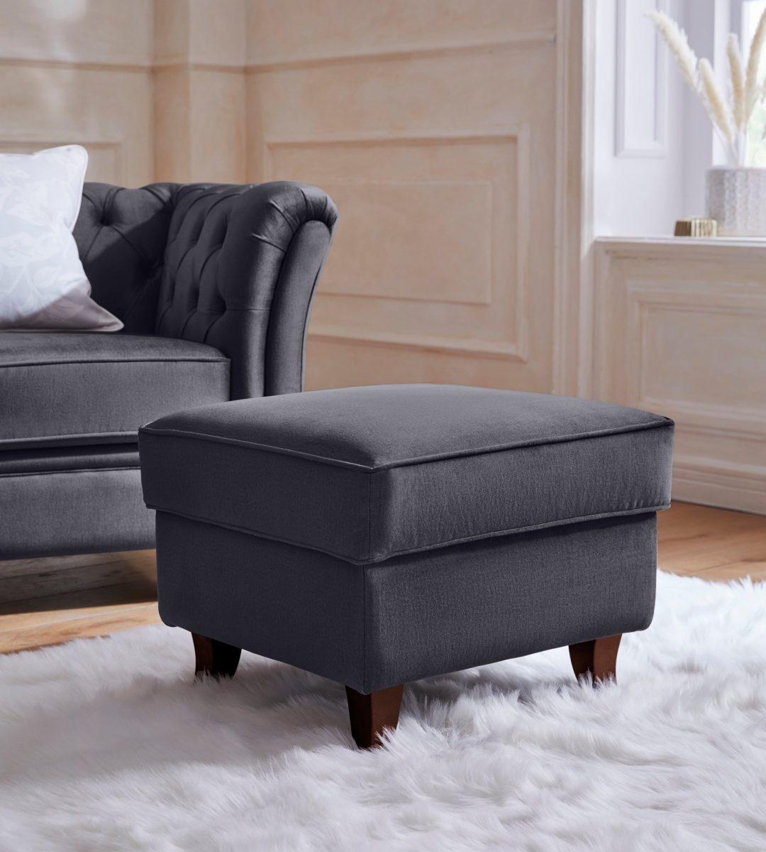 Home affaire Guido Maria Kretschmer Home&Living Hocker Reims passend bij de serie "noblessy", echte chesterfield-capitonnage, fluwelige en changerende look