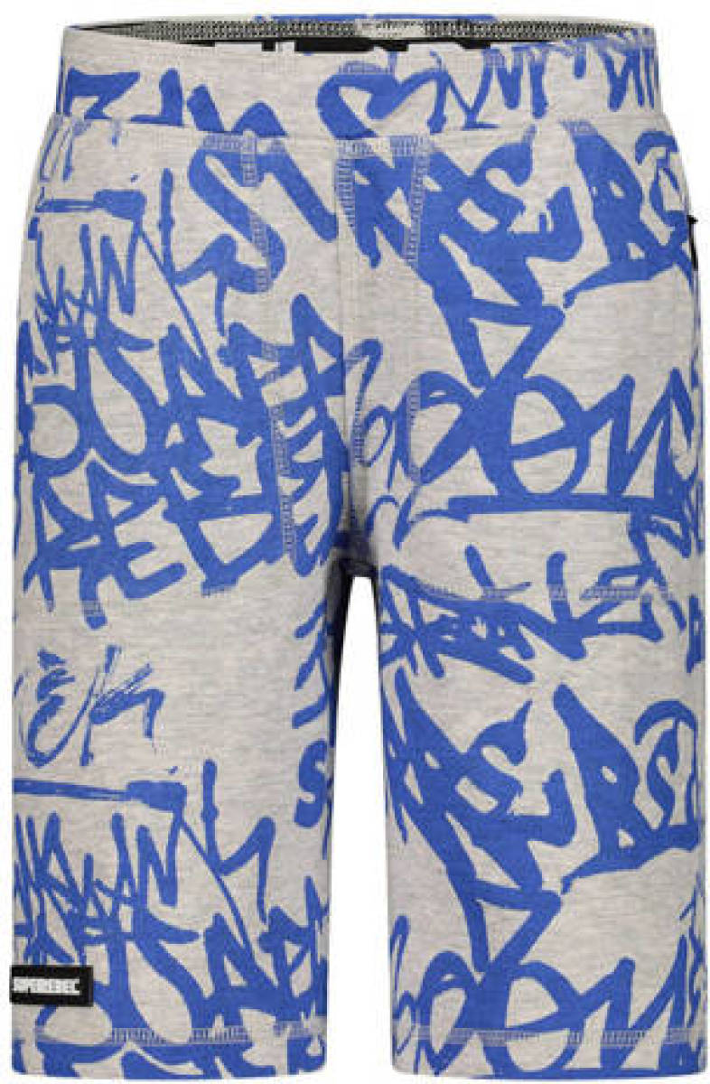 SuperRebel regular fit short met all over print grijs/blauw
